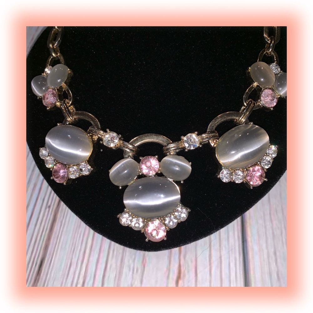 Anne Klein Smokey Gray & Pink Jeweled Necklace